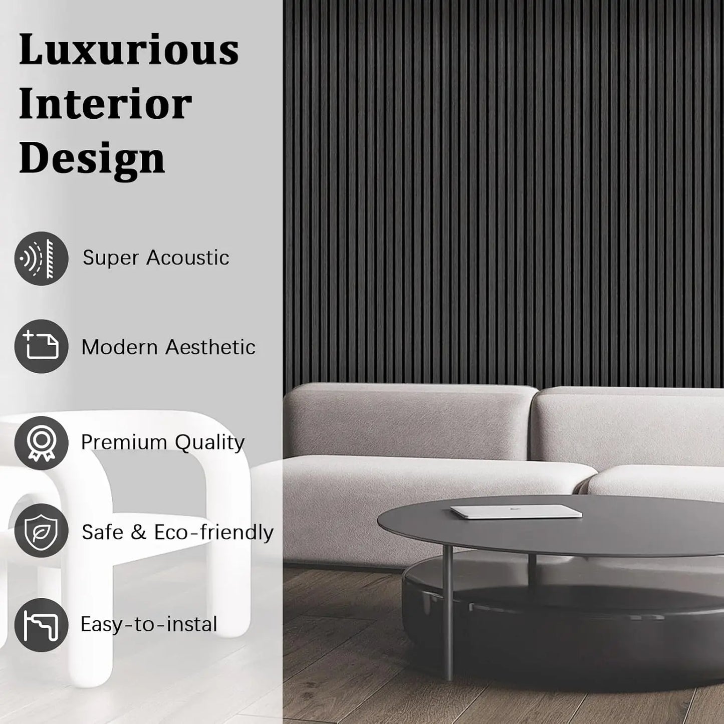 Wood Slat Acoustic Panels 94.5"×12.6" Wall Panels for Interior Wall Decor 3D Wood Slat Wall Panel Fluted Sound Absorbing Panel