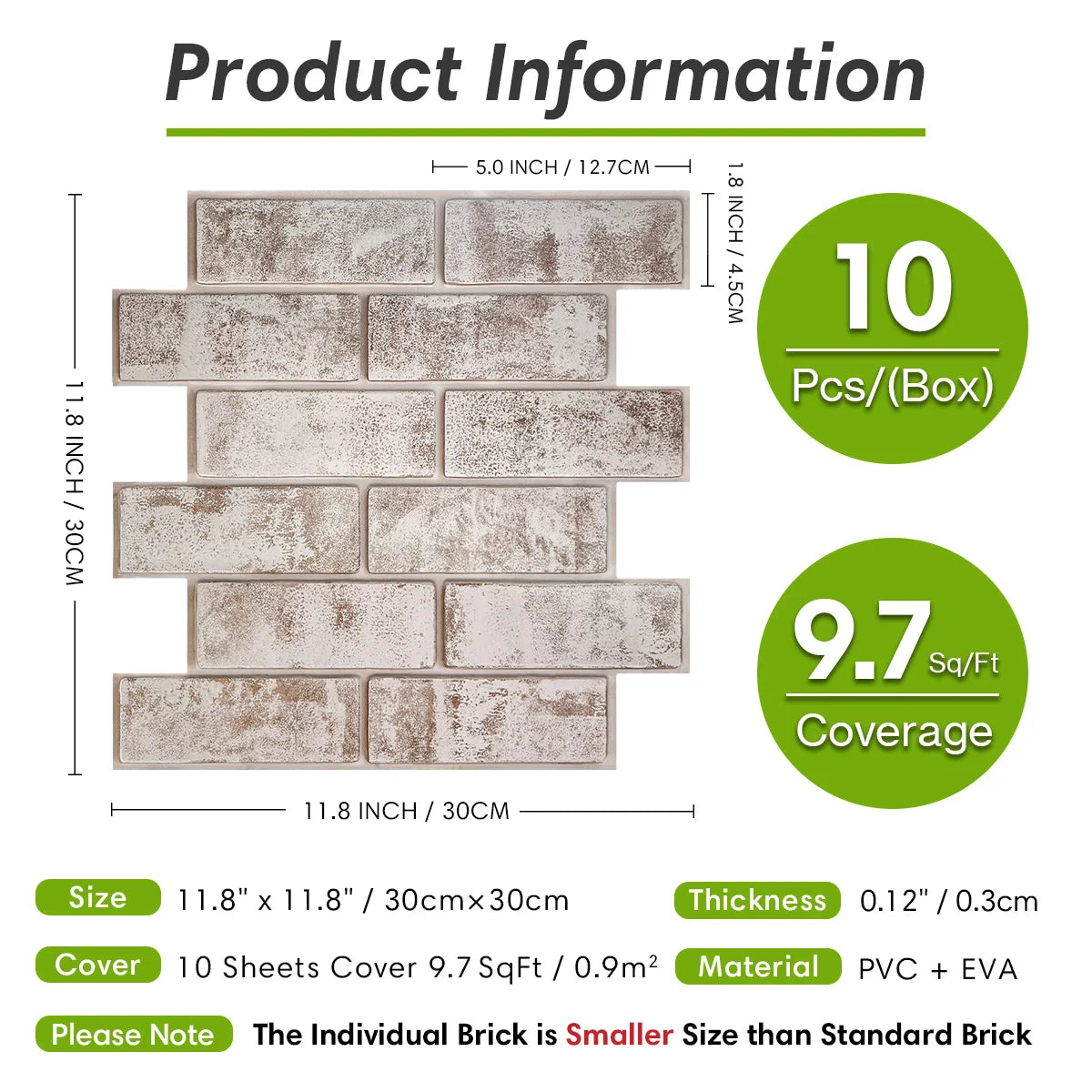 10pcs 3D Peel and Stick Wall Panels, Brick Adhesive Tiles,  Wall Decor