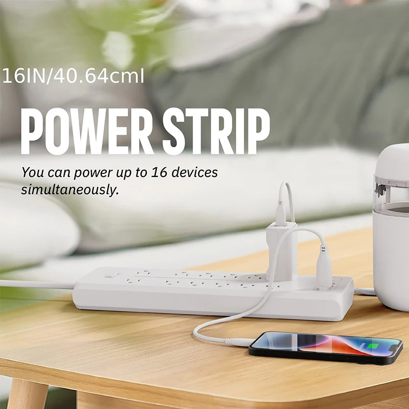 16 Ports Power Strip US Plug AC Outlets Electrical Socket Extension