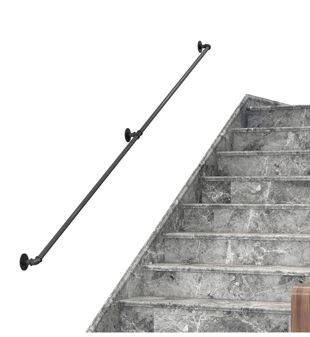 DIYHD Stair Black Pipe Handrail with Wall Mount Supports