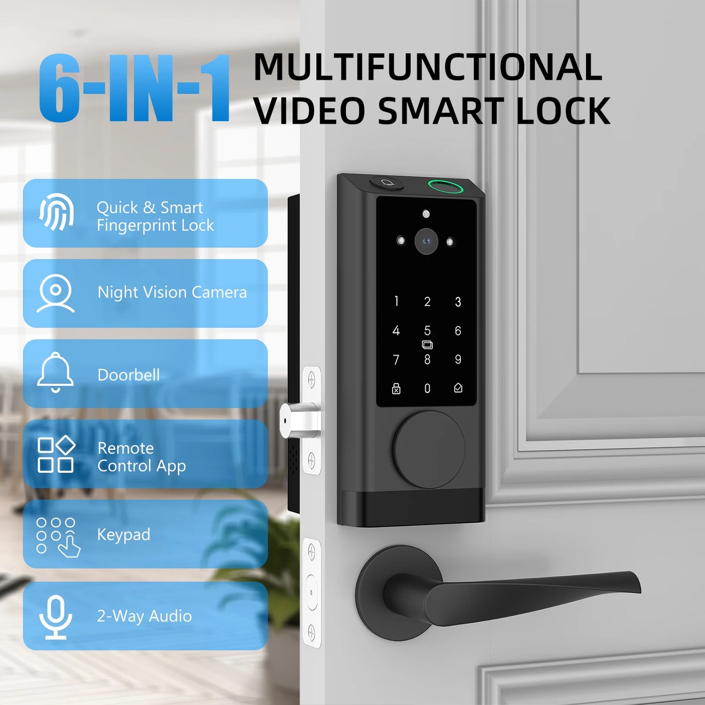 Smart Lock Keyless Entry Door Lock With Doorbell WiFi Fingerprint