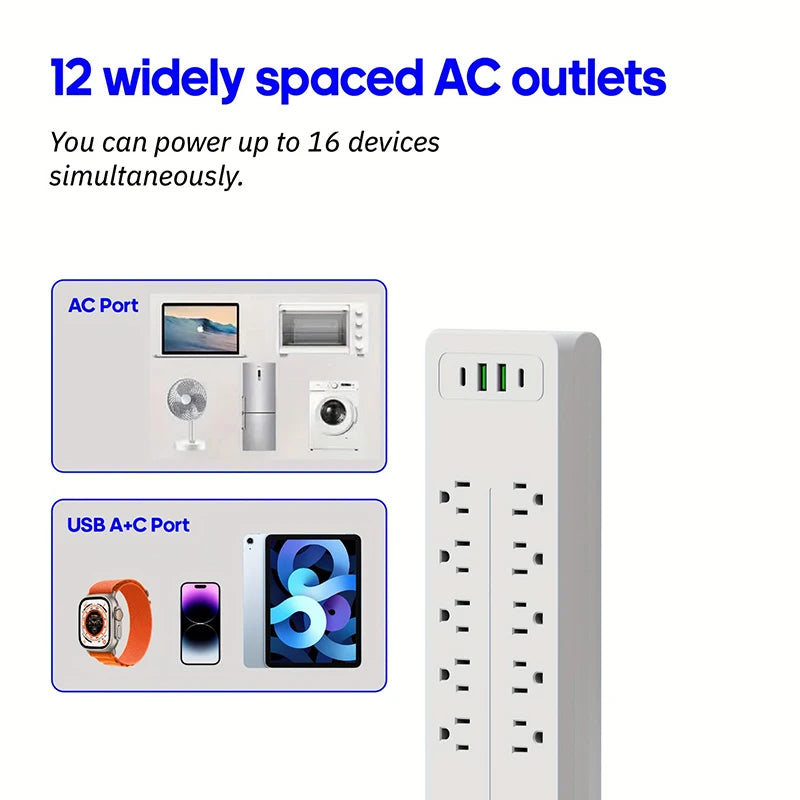 16 Ports Power Strip US Plug AC Outlets Electrical Socket Extension