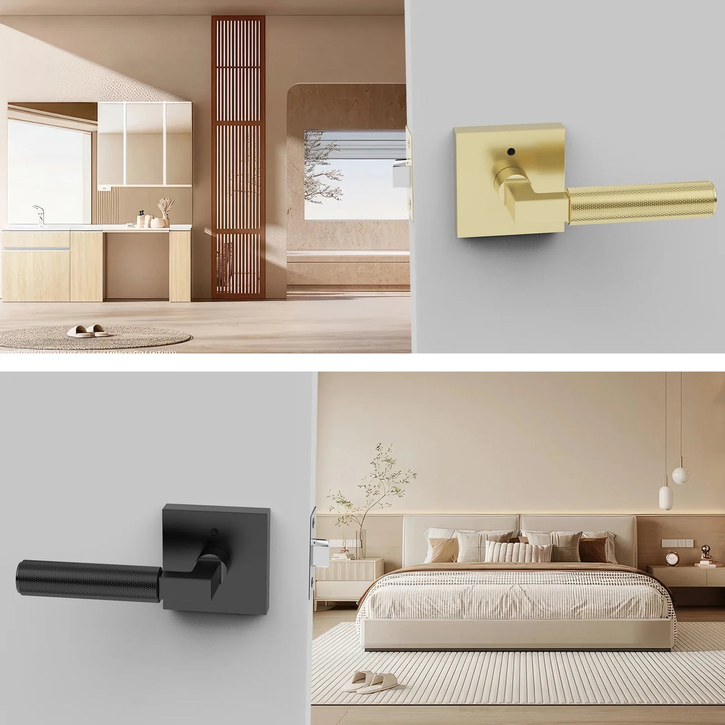 Knurled Handle Lever Bedroom Bathroom Passage Door Lock Reversible Keyless