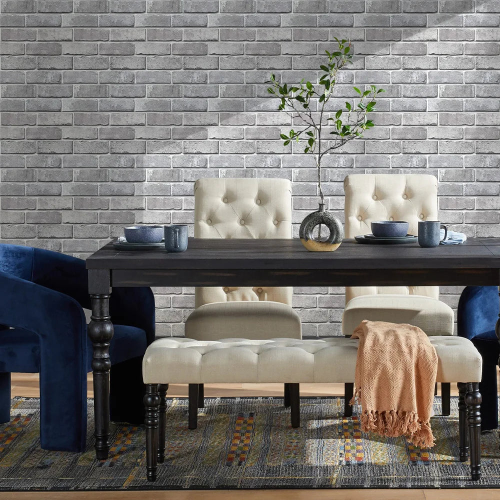 10pcs 3D Natural Grey Faux Brick Peel and Stick Wall Tile