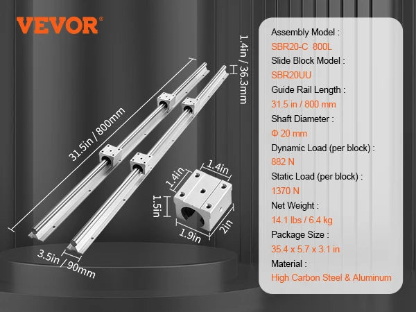 2PCS Linear Guide Rails UU Bearing Blocks Smooth Motion