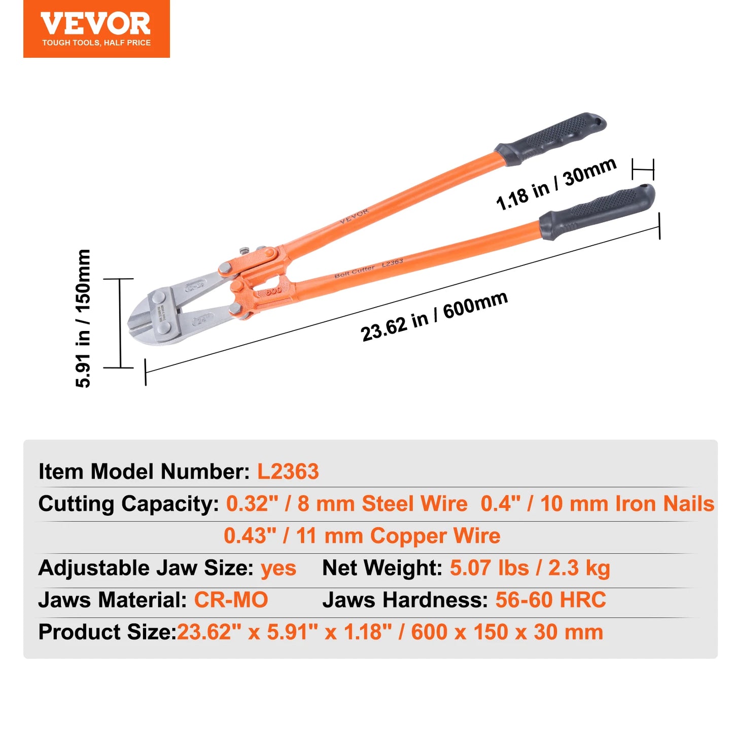 VEVOR Bolt Cutter 8in/14in/18in/24in  with Soft Rubber Grip