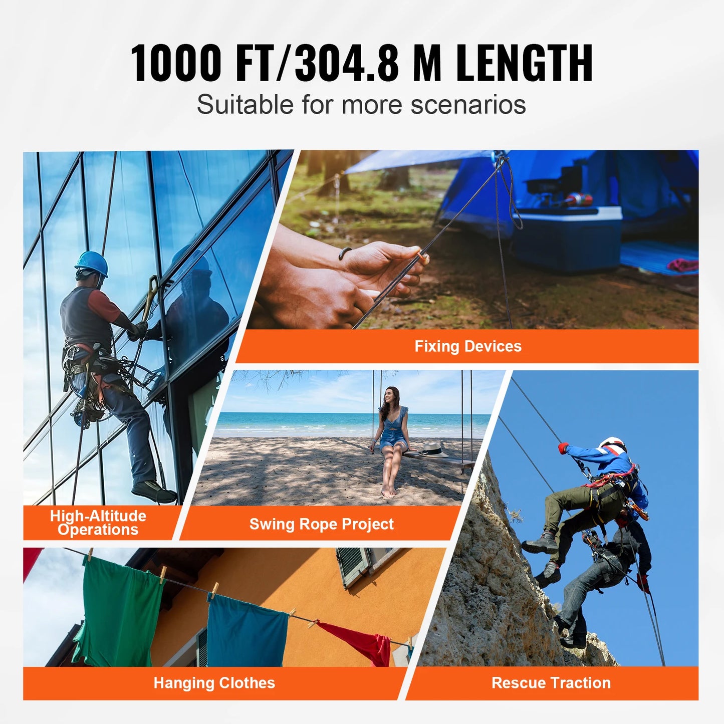 3/16 inch x 250/1000ft Nylon Cord 32-Strand Design Multi-Purpose Rope