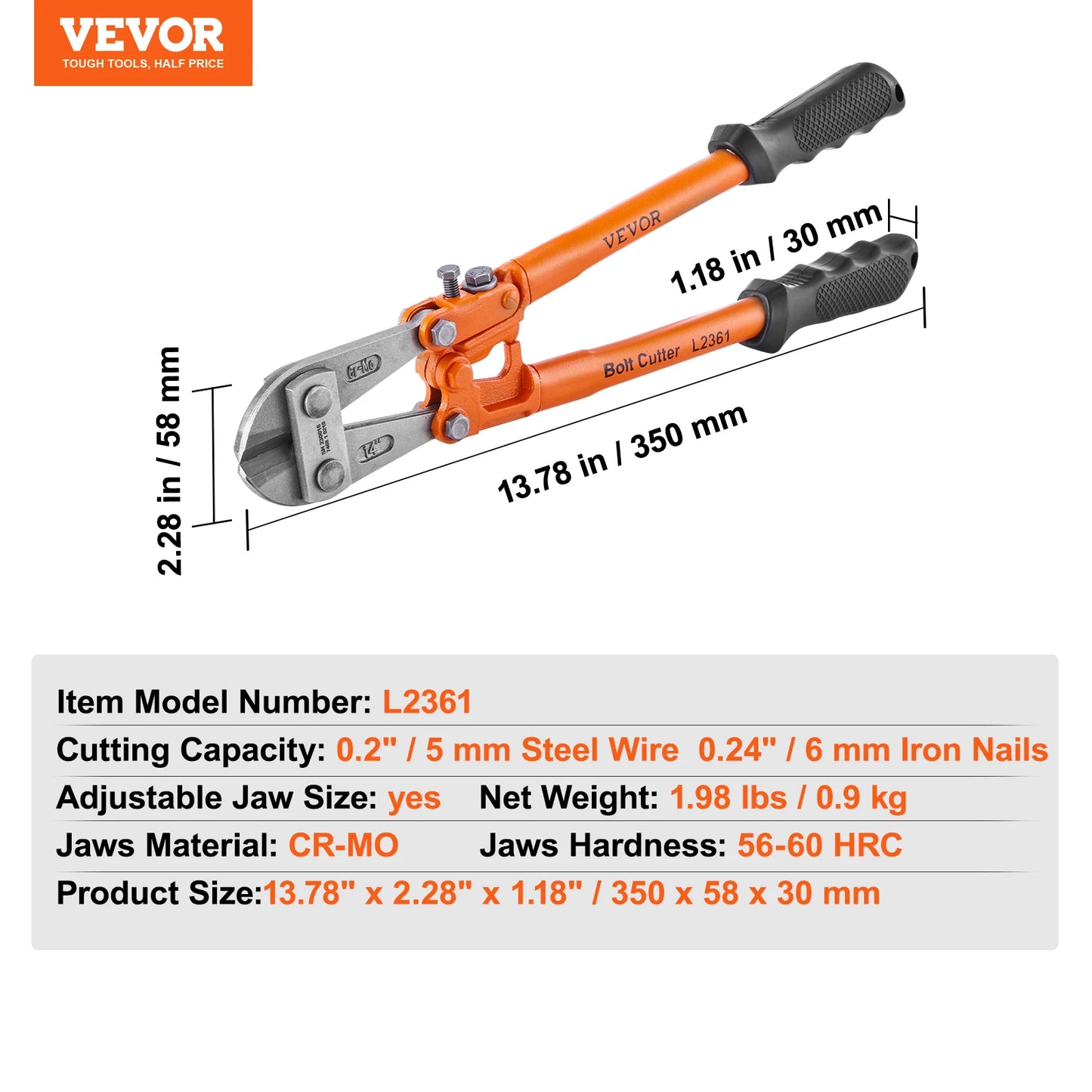 VEVOR Bolt Cutter 8in/14in/18in/24in  with Soft Rubber Grip