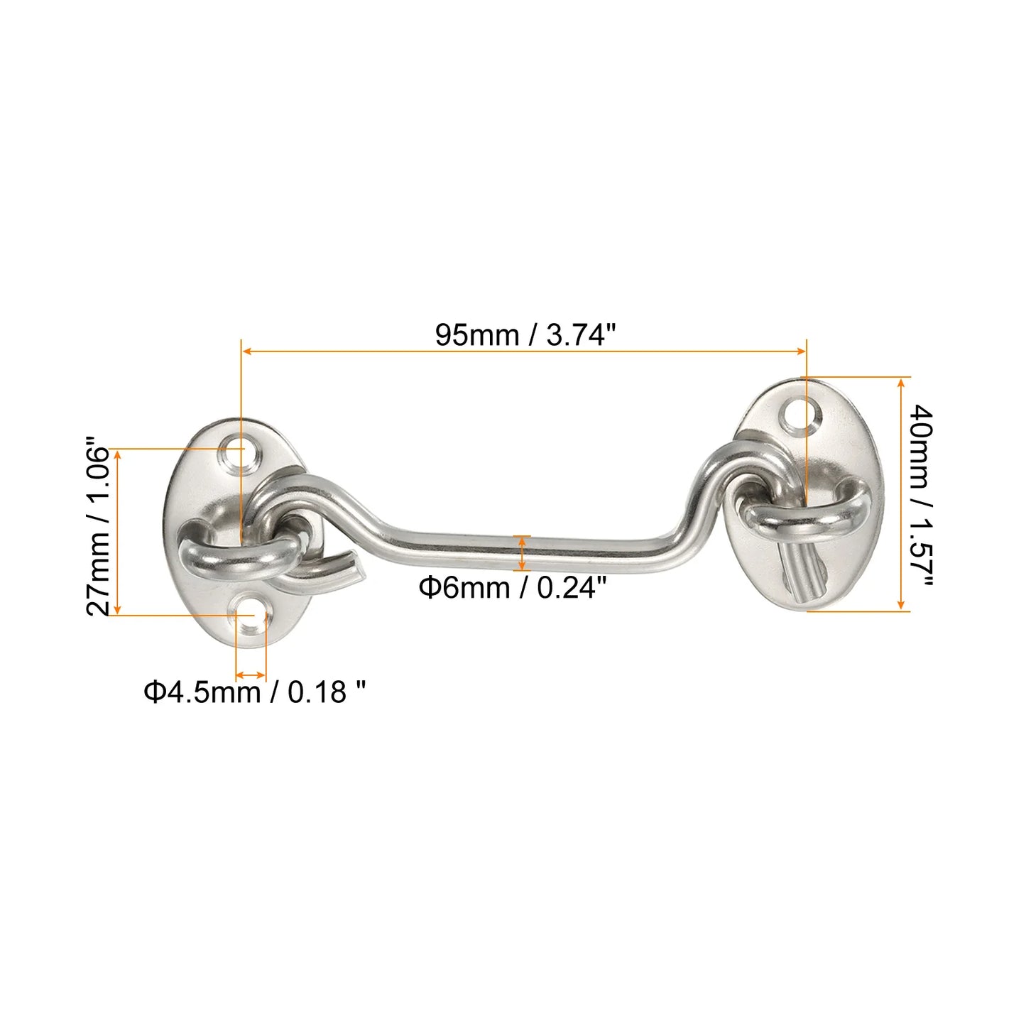 5 Pack 3/4/6 Inch Hook Eye Latch Stainless Steel Privacy Hook and Eye Latch
