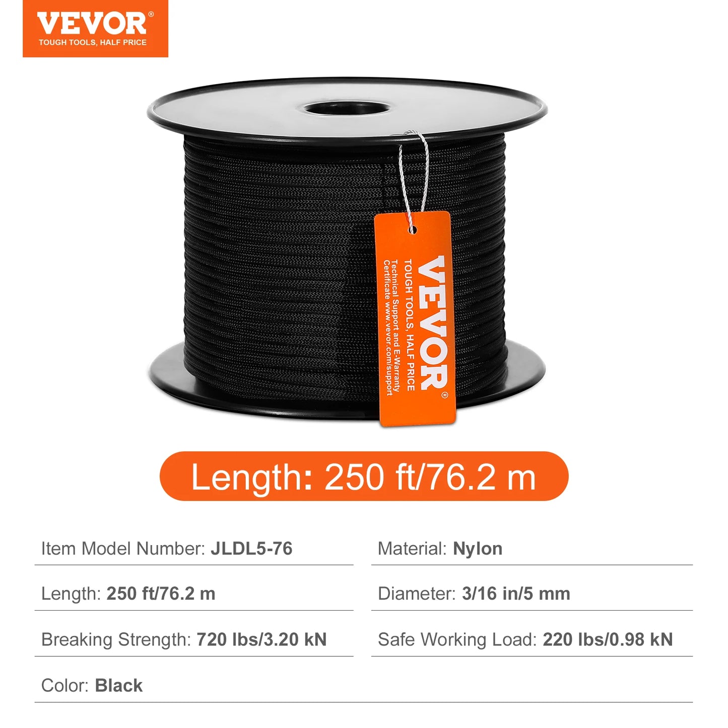 3/16 inch x 250/1000ft Nylon Cord 32-Strand Design Multi-Purpose Rope