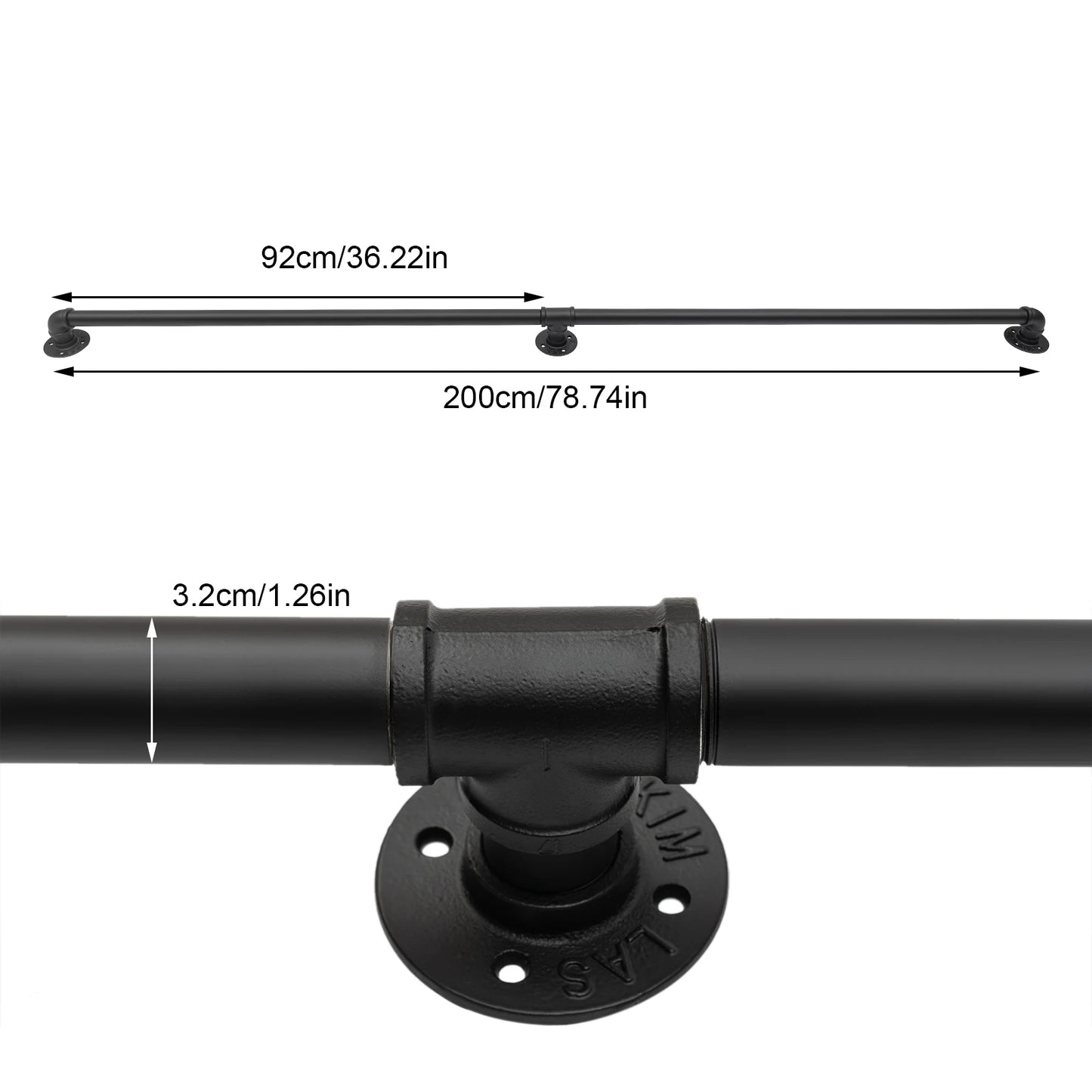 Sturdy Metal Stair Railing with Galvanized Iron Pipes, Black Industrial Style