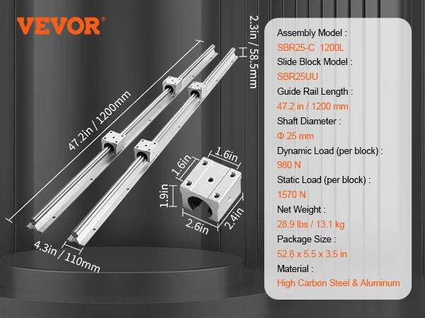 2PCS Linear Guide Rails UU Bearing Blocks Smooth Motion