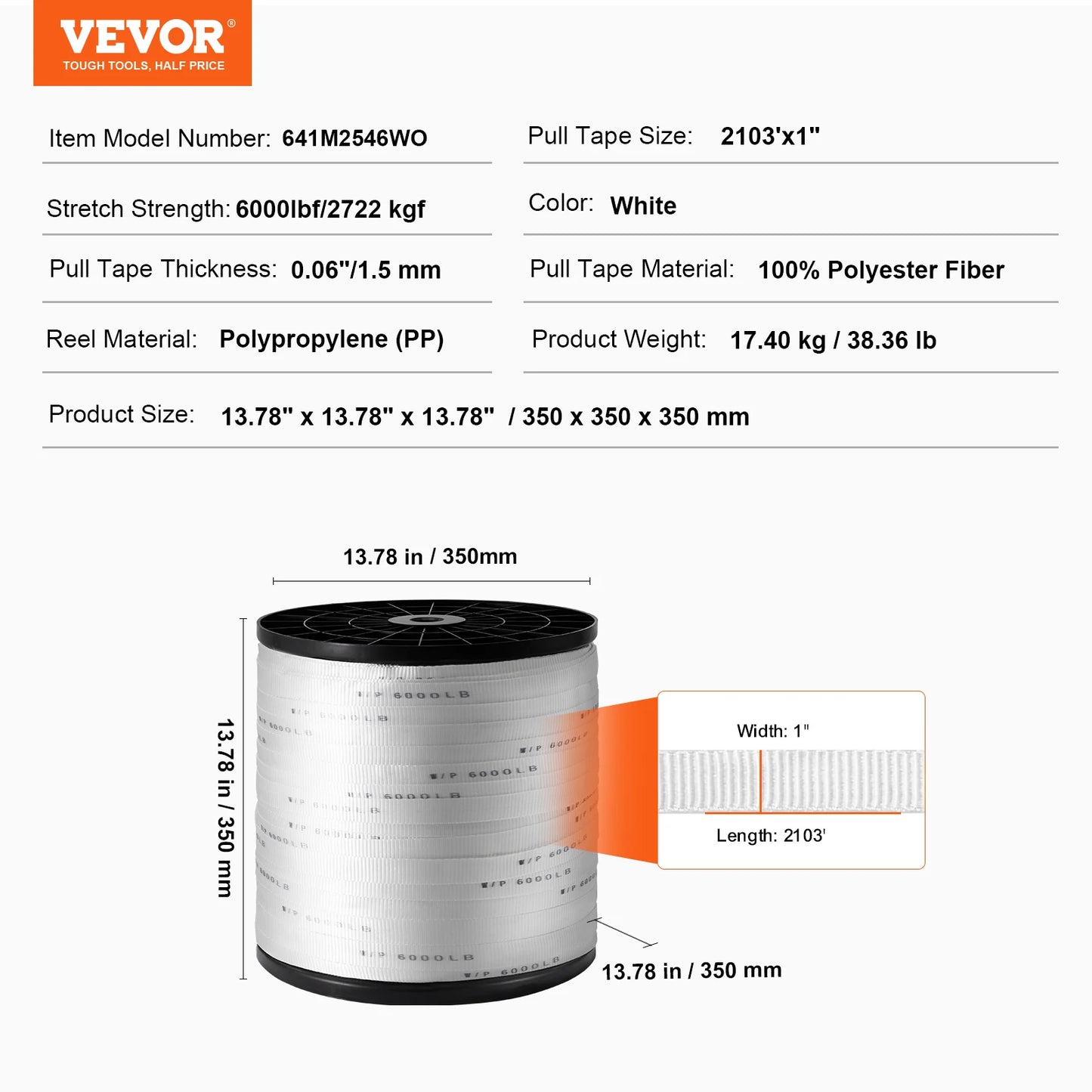 VEVOR Polyester Pull Tape Mule Flat Rope