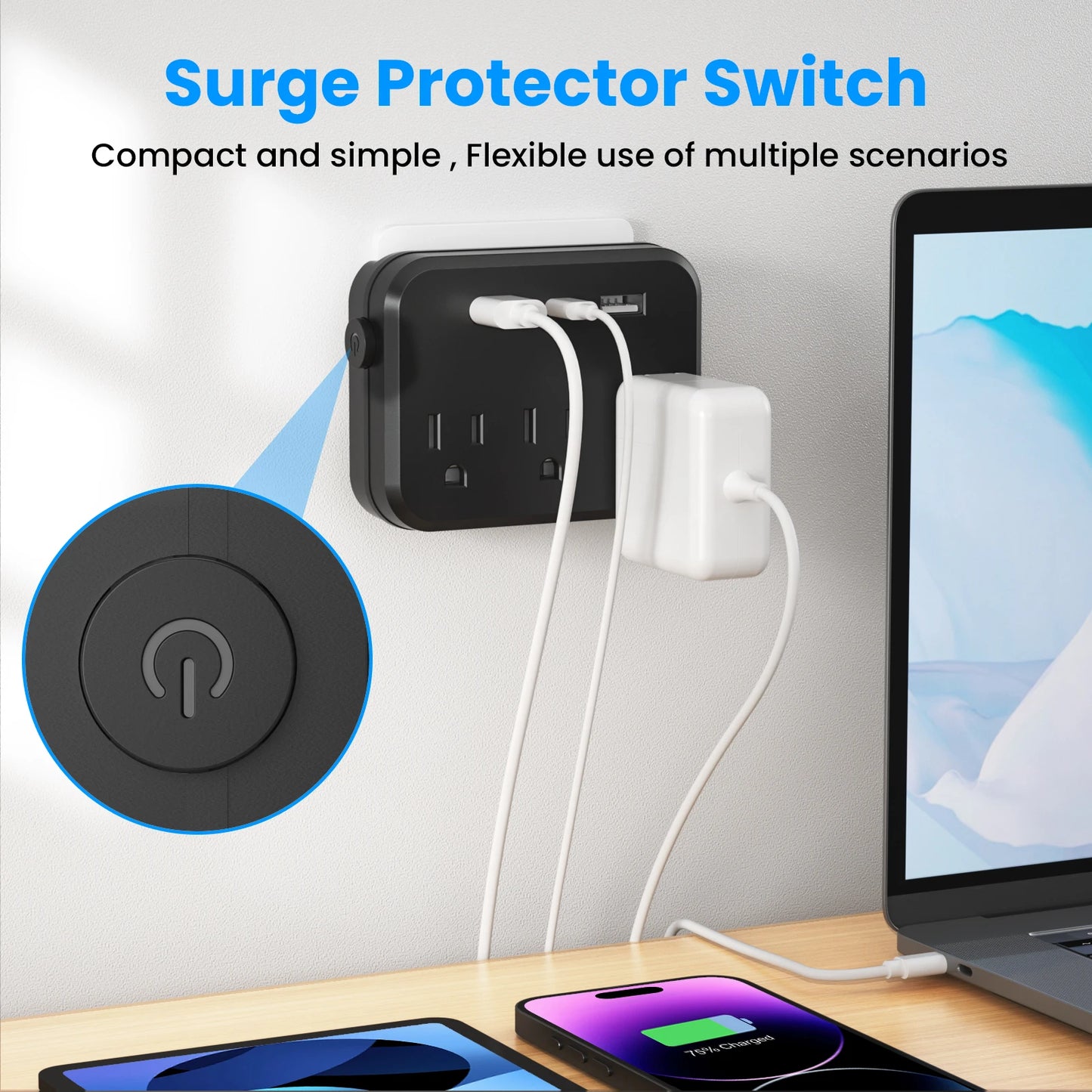 3 Pcs Mini Portable Switched 6-in-1 Multi-Function Power Outlet