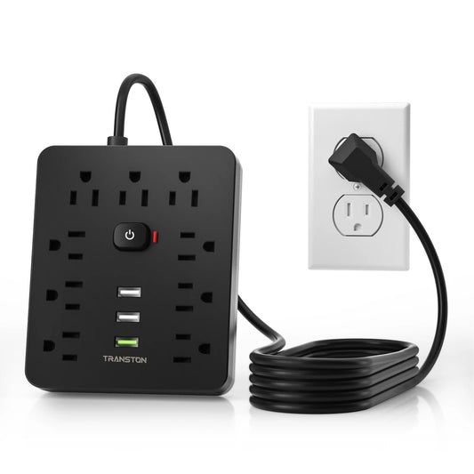 Power Outlet with Surge Protector, 9 power strip 3 USB Ports, 5ft Extension Cord