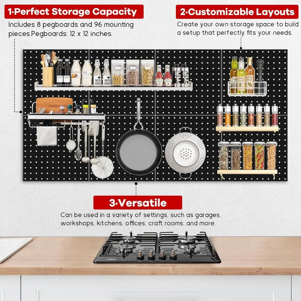 8 Packs Metal Black, Heavy Duty Steel Peg Boards