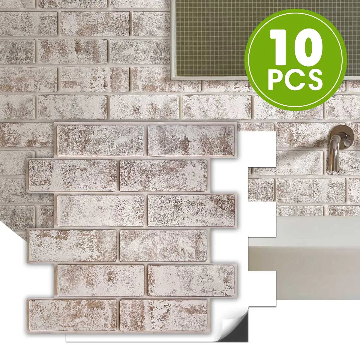 10pcs 3D Peel and Stick Wall Panels, Brick Adhesive Tiles,  Wall Decor