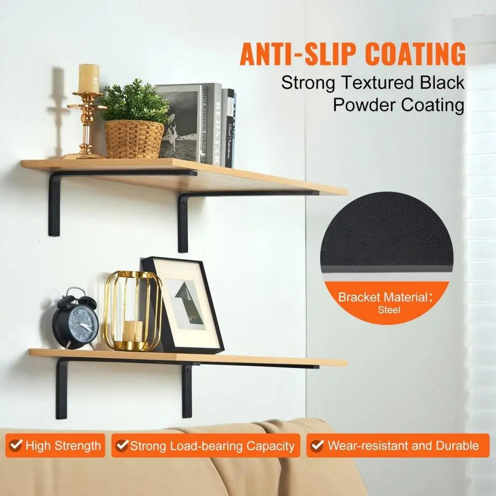 Heavy Duty Floating Shelf Brackets - 4 Pcs  Matte Black Steel L Brackets