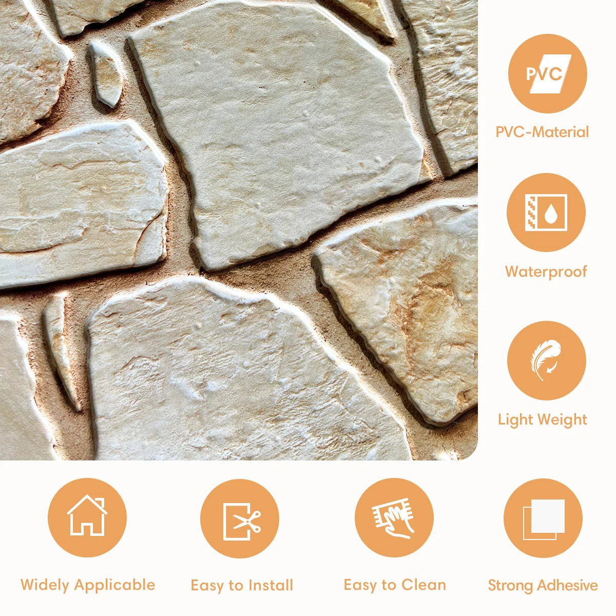 10 pcs, 3D PVC Faux Stone Waterproof Wall Panel