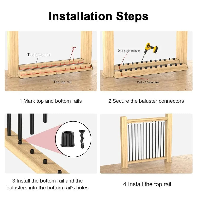 120 Pack 36" Aluminum Deck Balusters with Anti-UV Baluster Connectors