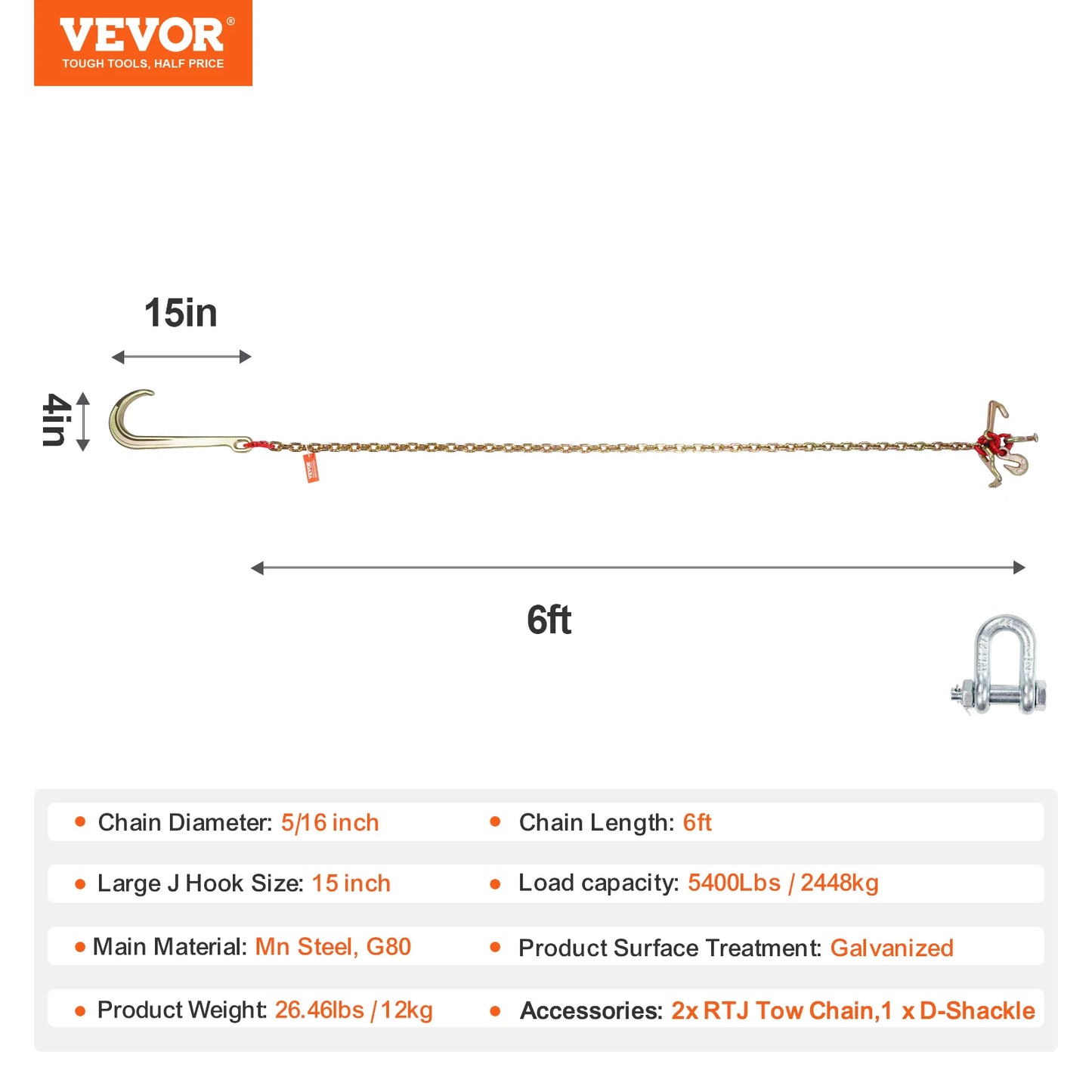 J Hook Chain Long Shank Towing Chain