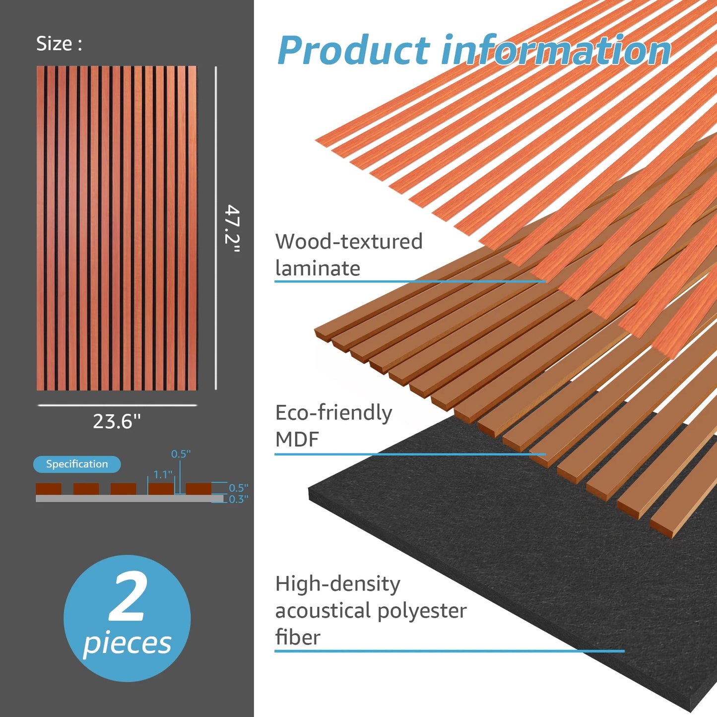 Art3d 2PCS Wood Slat Acoustic Panels 3D Fluted Sound Absorbing Wall Panel