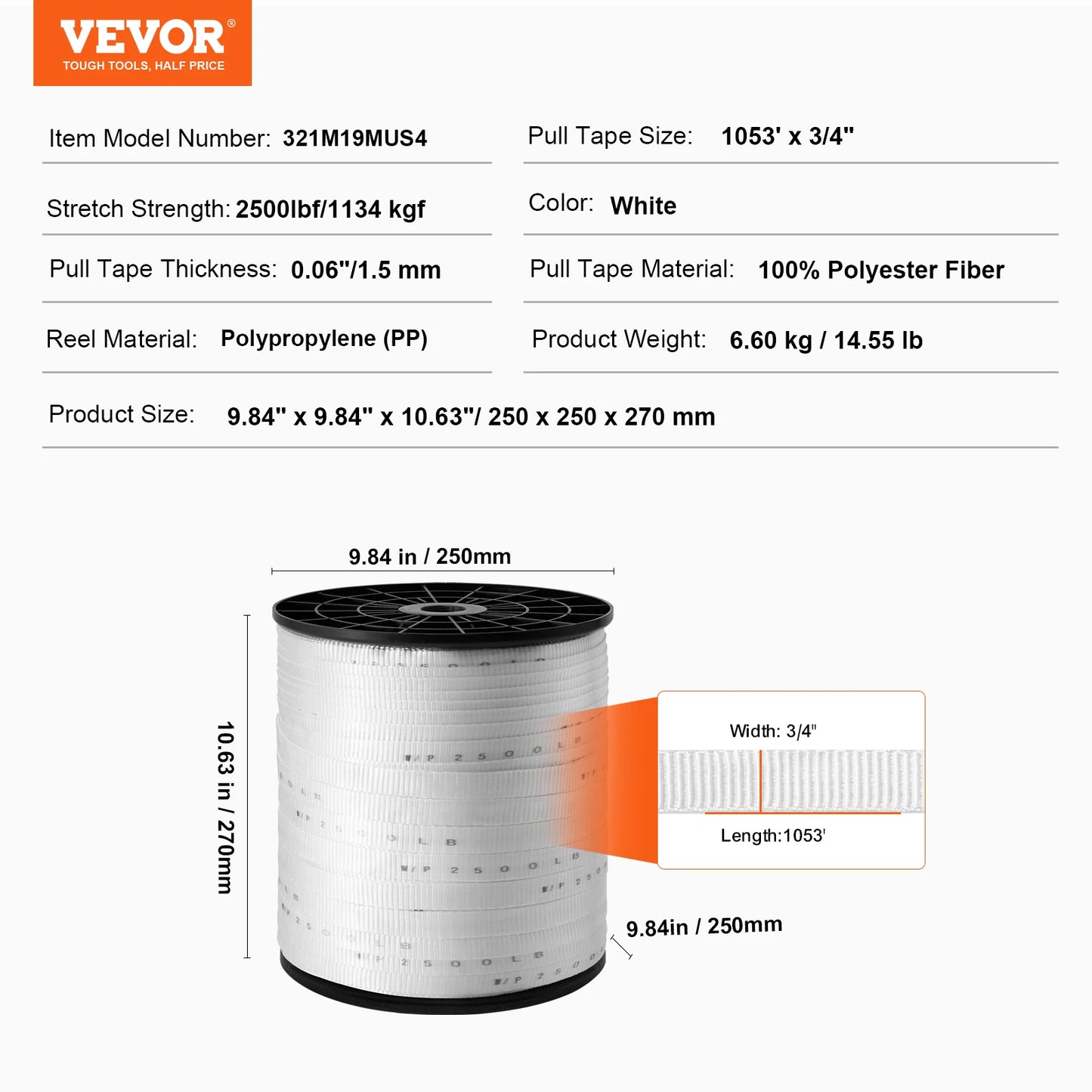 VEVOR Polyester Pull Tape Mule Flat Rope